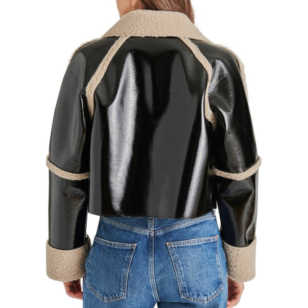 Womens Faux Fur Original Leather Cropped Jacket - Image 2