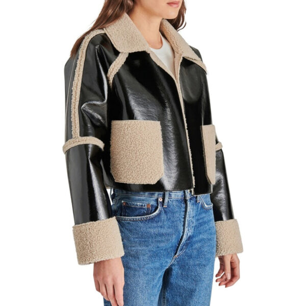 Womens Faux Fur Original Leather Cropped Jacket - Image 3