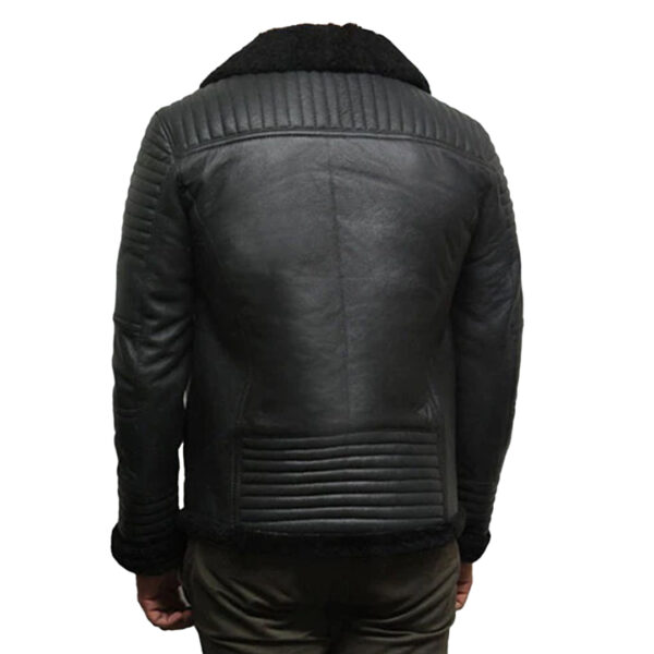 Mens Black Flying Shearling Leather Jacket - Image 4