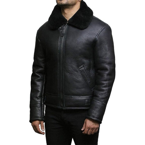 Mens Black Real Shearling Leather Jacket - Image 2