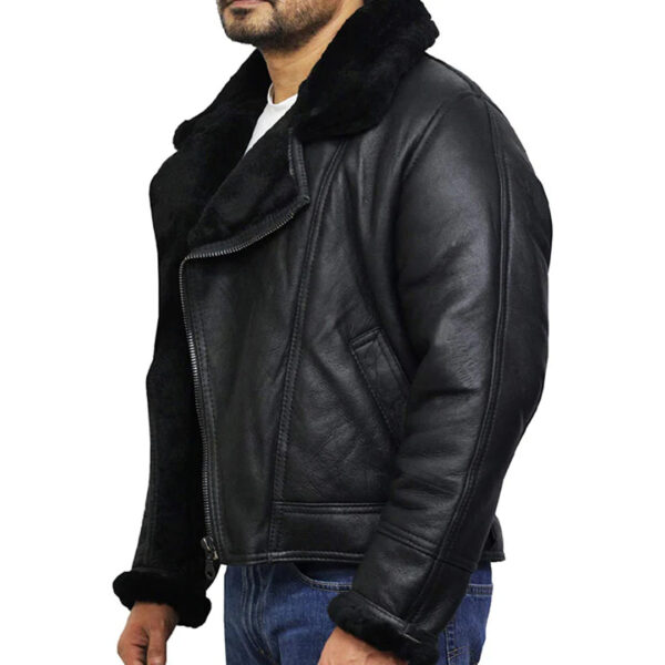 Mens Aviator Pilot B3 Shearling Leather Bomber Jacket - Image 3