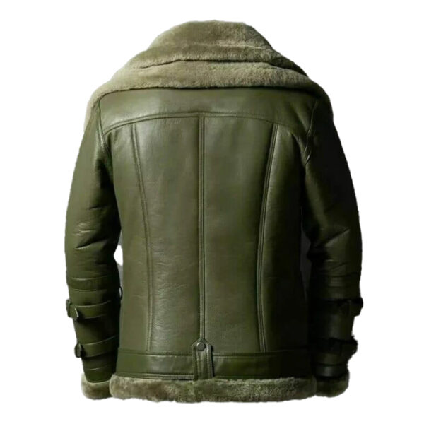 Mens Double Collar Green RAF Bomber Shearling Jacket - Image 3