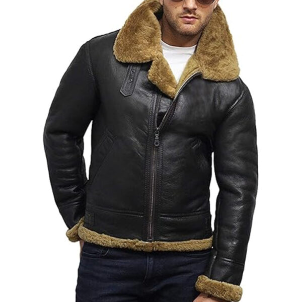 Mens B3 Flying Genuine Shearling Bomber Leather Jacket - Image 2