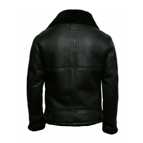 Mens Shearling Adjustable Collar Leather Jacket - Image 2