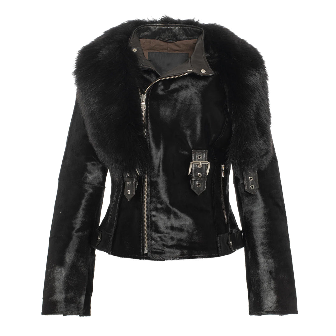 Tara Calf Leather Jacket with Black Fur