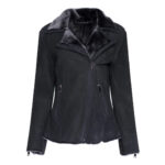 Womens Black Shearling Straight Moto Jacket