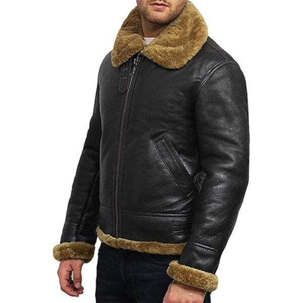 Mens B3 Flying Genuine Shearling Bomber Leather Jacket - Image 3