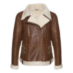 Womens White Fur Merino Shearling Brown Leather Jacket