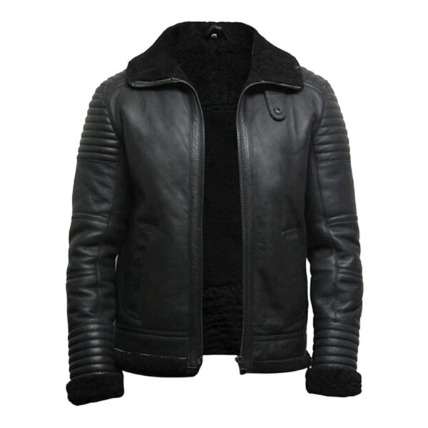 Mens Black Flying Shearling Leather Jacket - Image 2