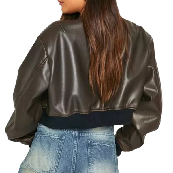 Women's Faux Leather Oversized Cropped Bomber Jacket - Image 2