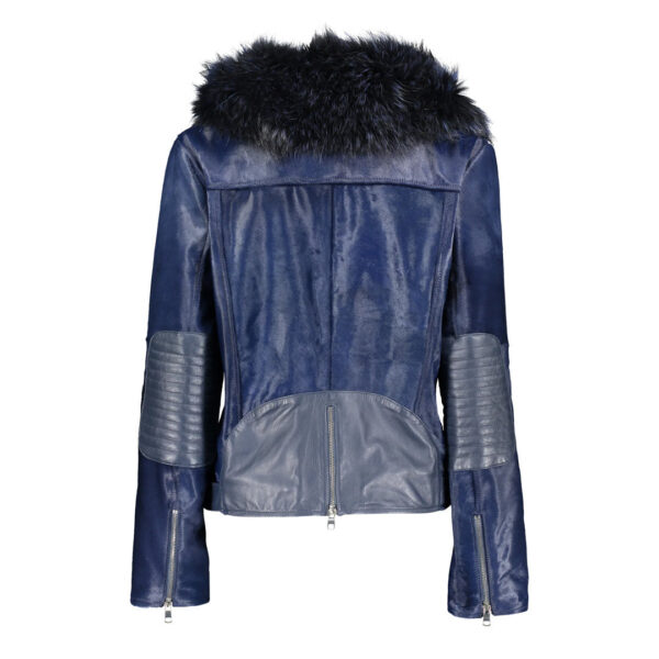 Womens Tara Calf Blue Fur Blue Leather Jacket - Image 2