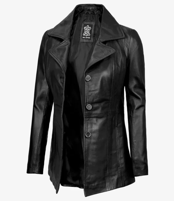 Bitonto Womens Black Leather Coat