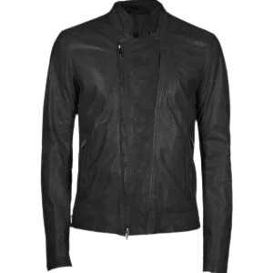 Black lambskin biker leather jacket