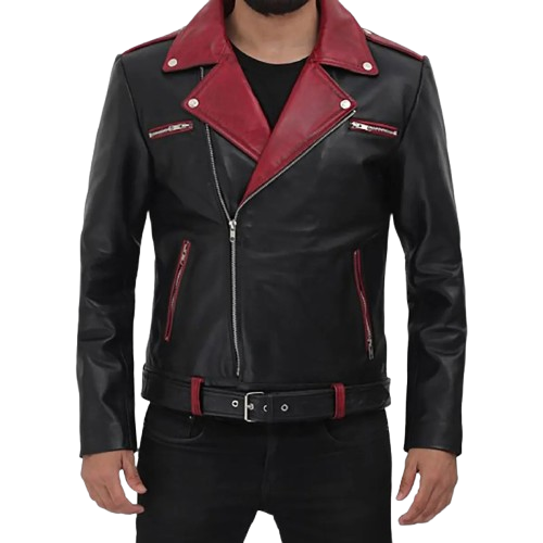 Black moto leather riding jacket