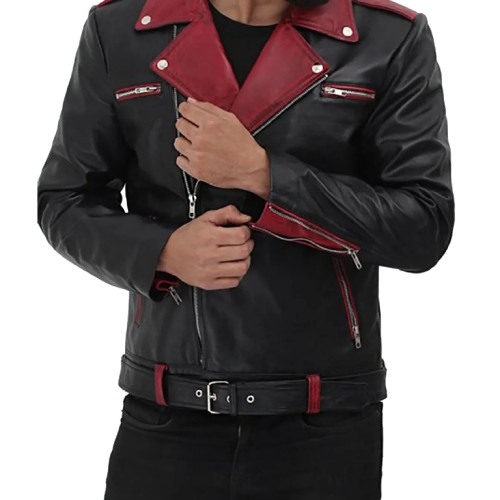 Black moto leather riding jacket