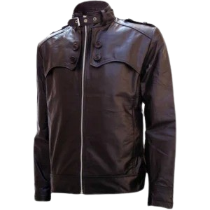 Classic brown leather motorcycle jacket for men