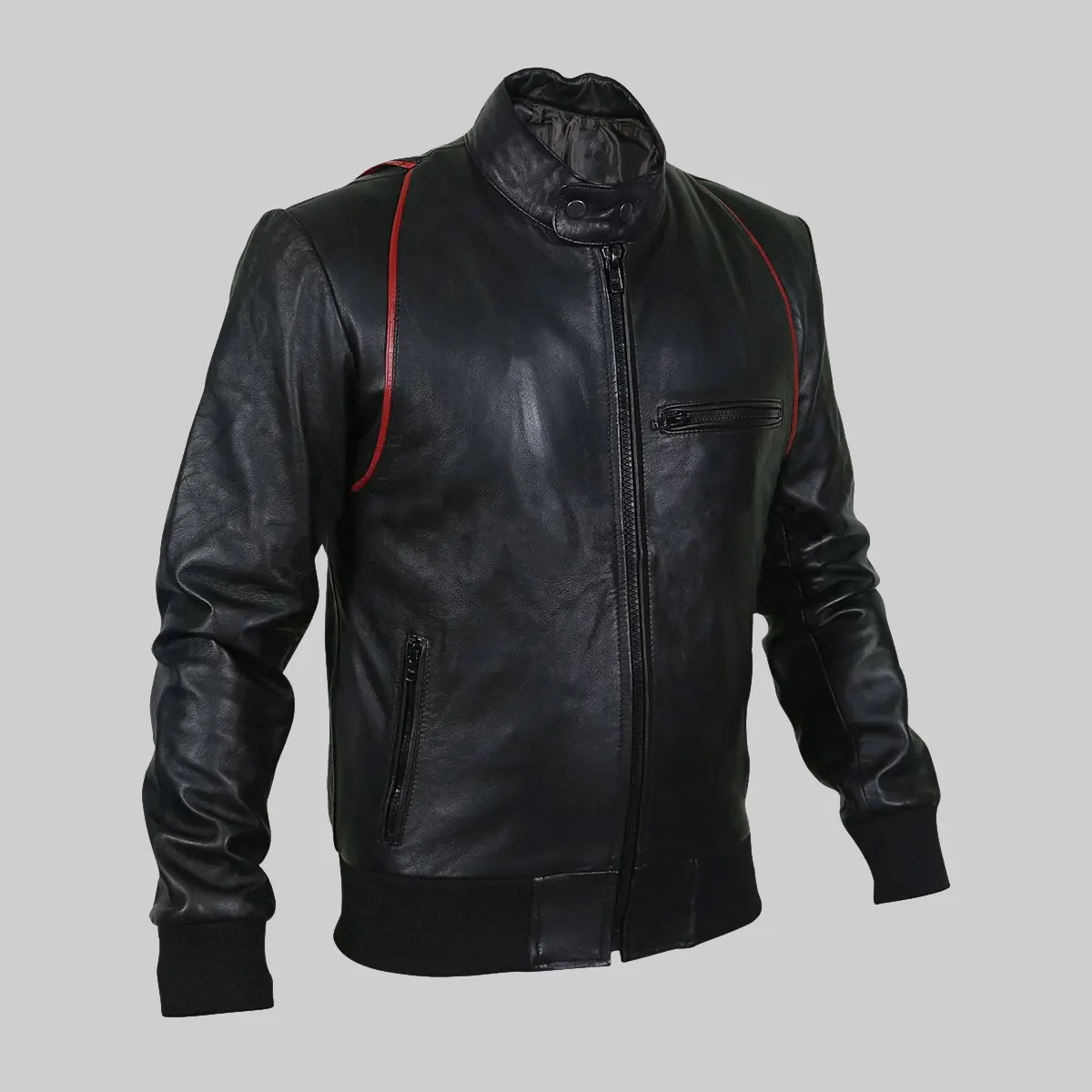 Mens Black Bomber Moto Leather Jacket