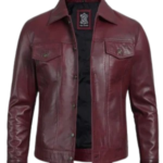 Mens Stylish Maroon Trucker Jacket – Genuine Lambskin Leather