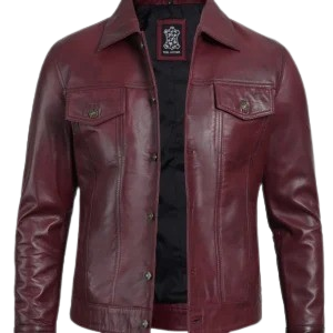 Classic men's maroon trucker jacket