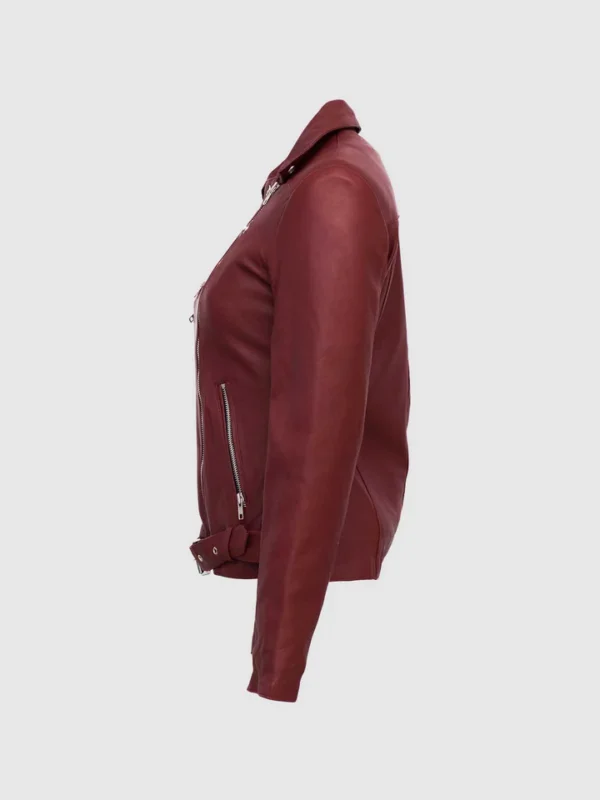 Maroon Womens Leather Biker Jacket