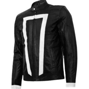 Men's black and white biker leather jacket