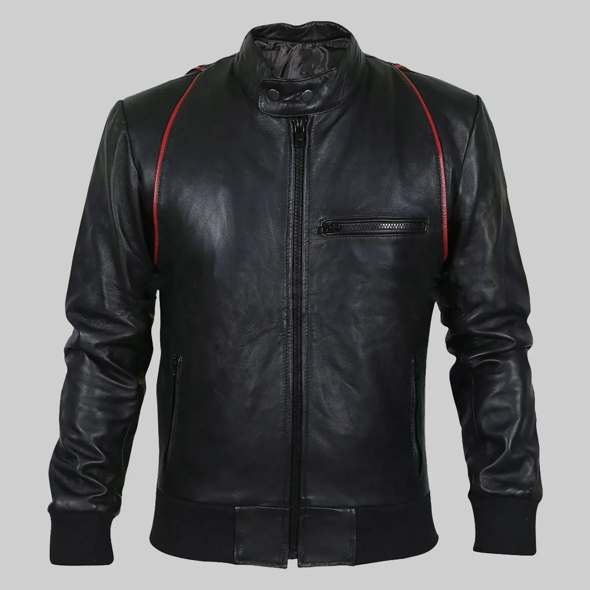 Mens Black Bomber Moto Leather Jacket
