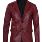 Men's Notch Lapel Maroon Leather Blazer – Two Button