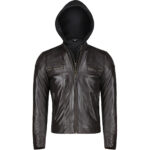 Men’s Slim Fit Brown Leather Jacket With Hood