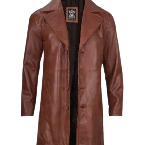 Premium cognac leather trench coat for men