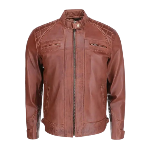 Vintage brown quilted leather biker jacket