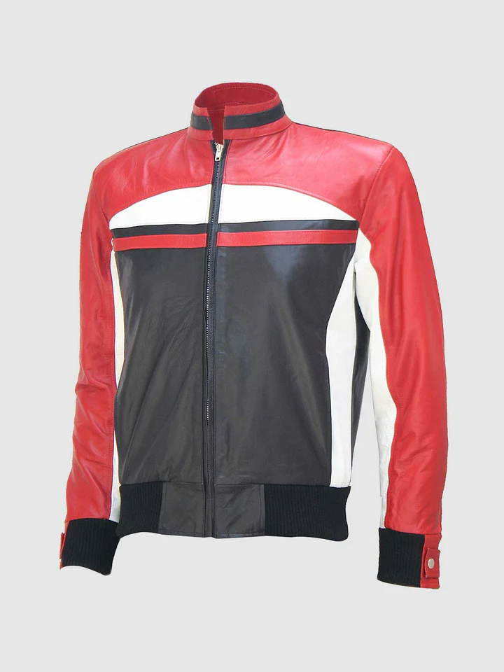 Stylish black leather bomber for men