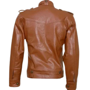 Men's tan motorcycle leather jacket