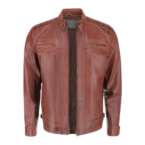 Vintage brown quilted leather biker jacket