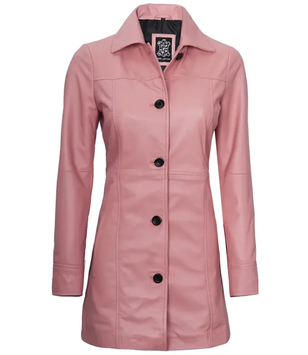 Women's genuine pink leather car coat