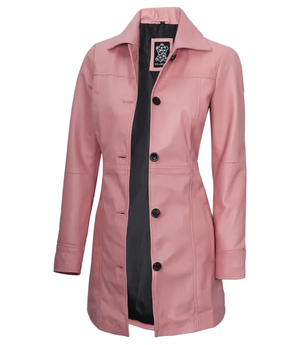 Pink leather car coat for women