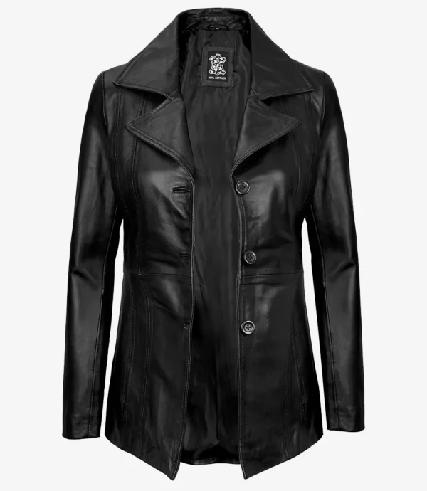 Bitonto Womens Black Leather Coat