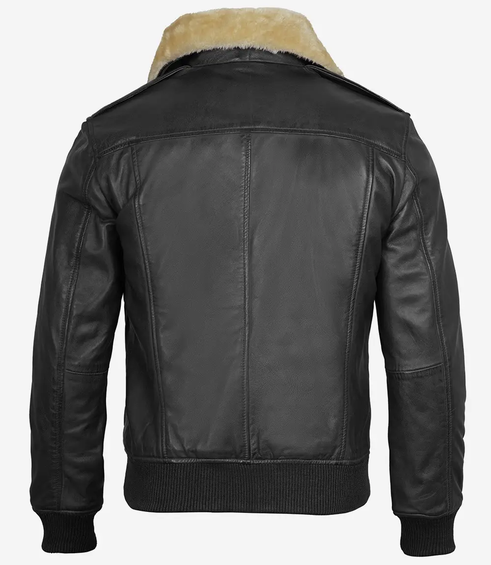 black leather bomber jacket
