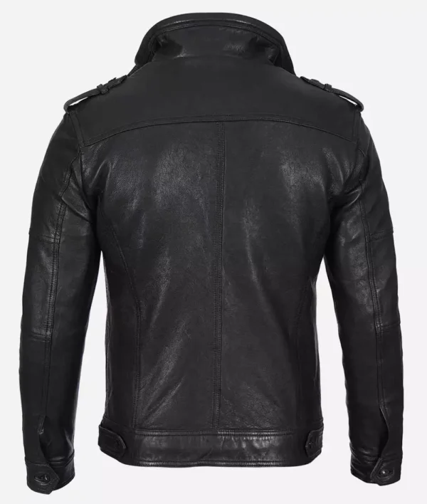 black washed leather biker jacket
