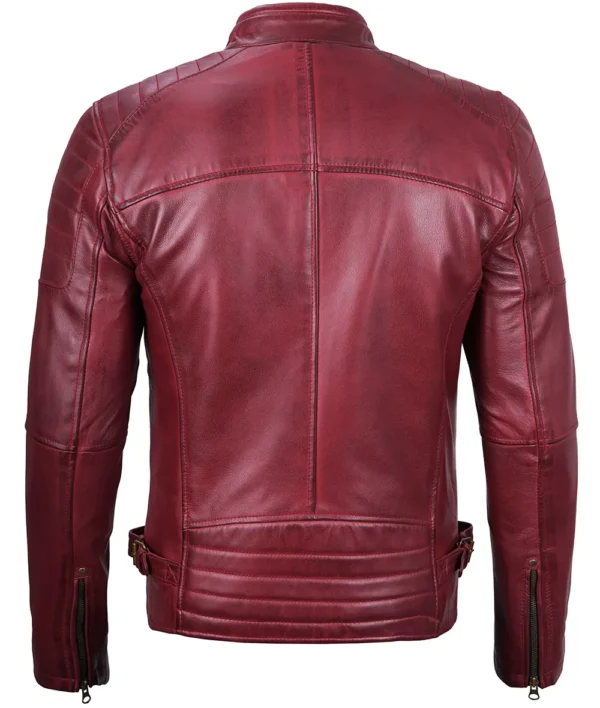 Slim fit maroon leather café racer jacket