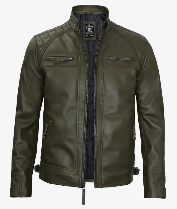 Olive Green Cafe Racer Leather Jacket