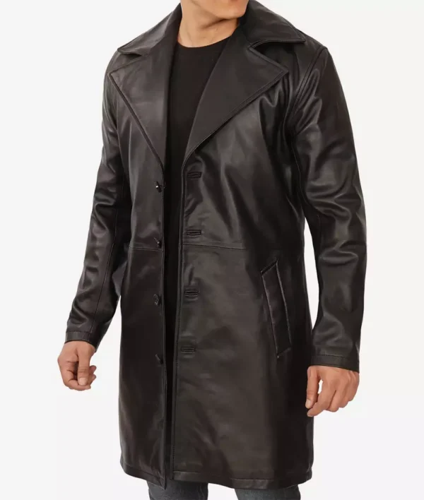Lightweight black lambskin mid-length coat