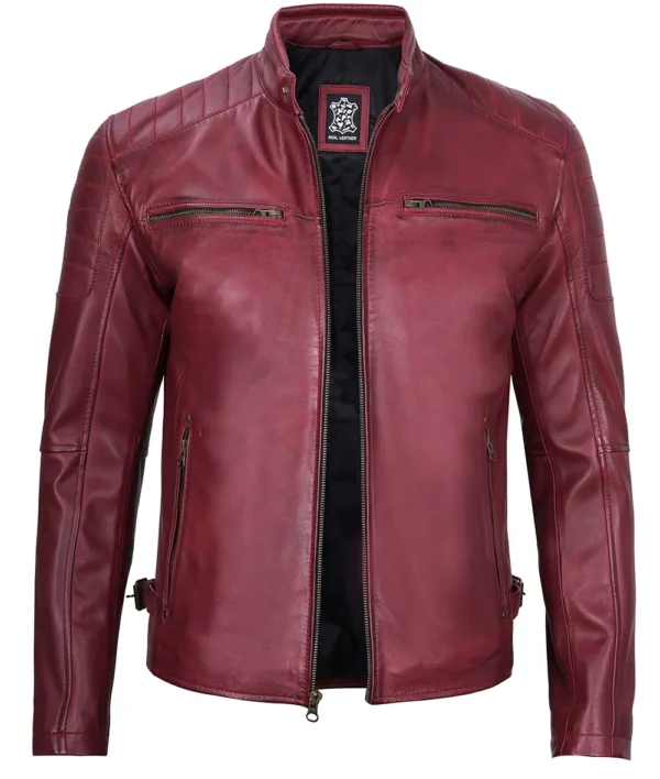 Maroon Cafe Racer Leather Jacket for Men