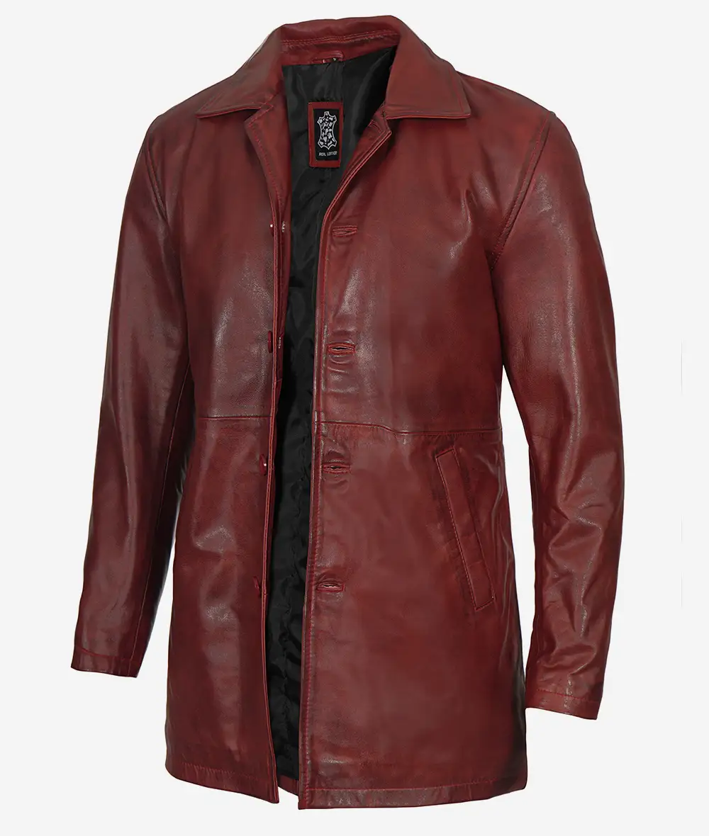Mens Real Leather Maroon Coat