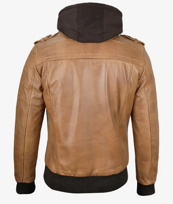 Vintage camel brown leather bomber jacket