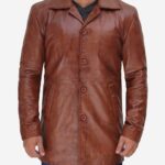 Men’s Real Leather Cognac Car Coat – Button Down Style