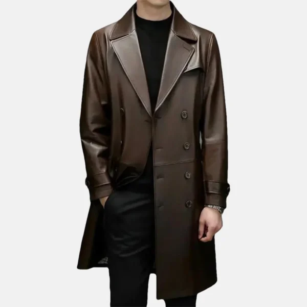Brown Sheepskin Duster Coat for Men