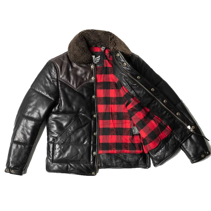 Men's Black Genuine Leather Padded Jacket