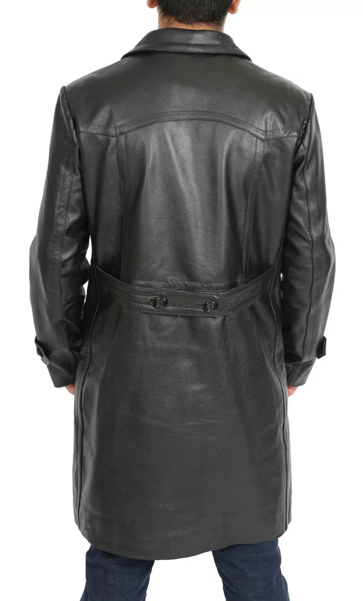 Classic Double-Breasted Leather Trench Coat