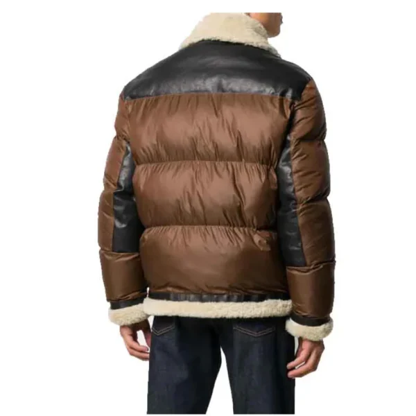 Front Full Zipped Puffer Leather Jacket For Men’s