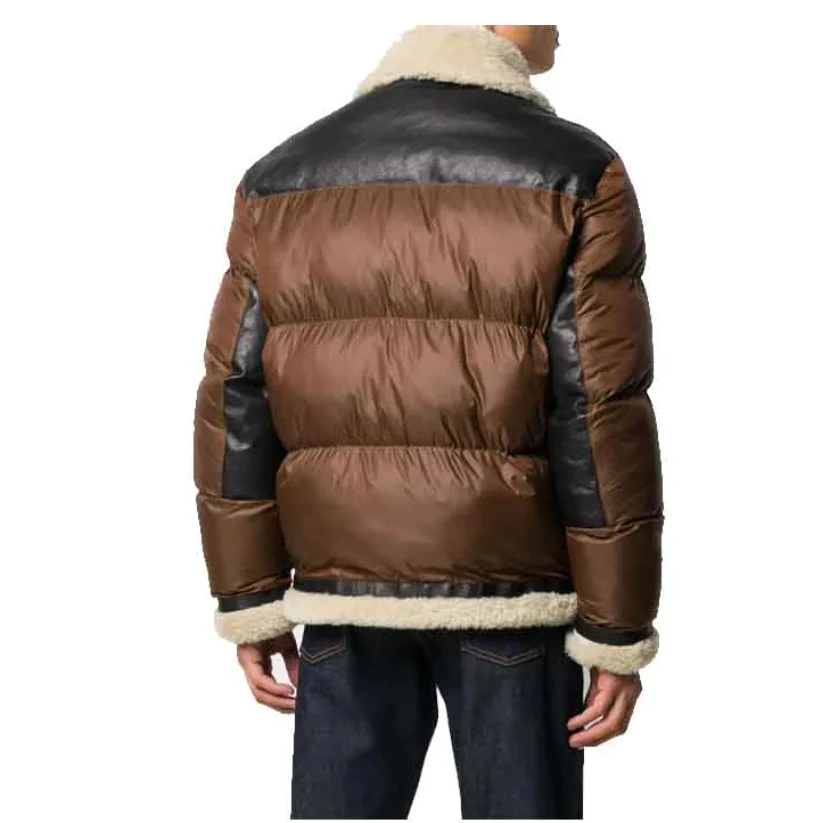 Front Full Zipped Puffer Leather Jacket For Men’s